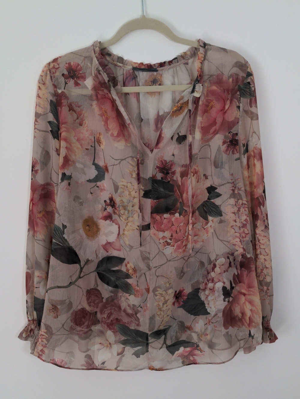 H&M Sheer Floral Blouse in Blush and Rose - Size Large